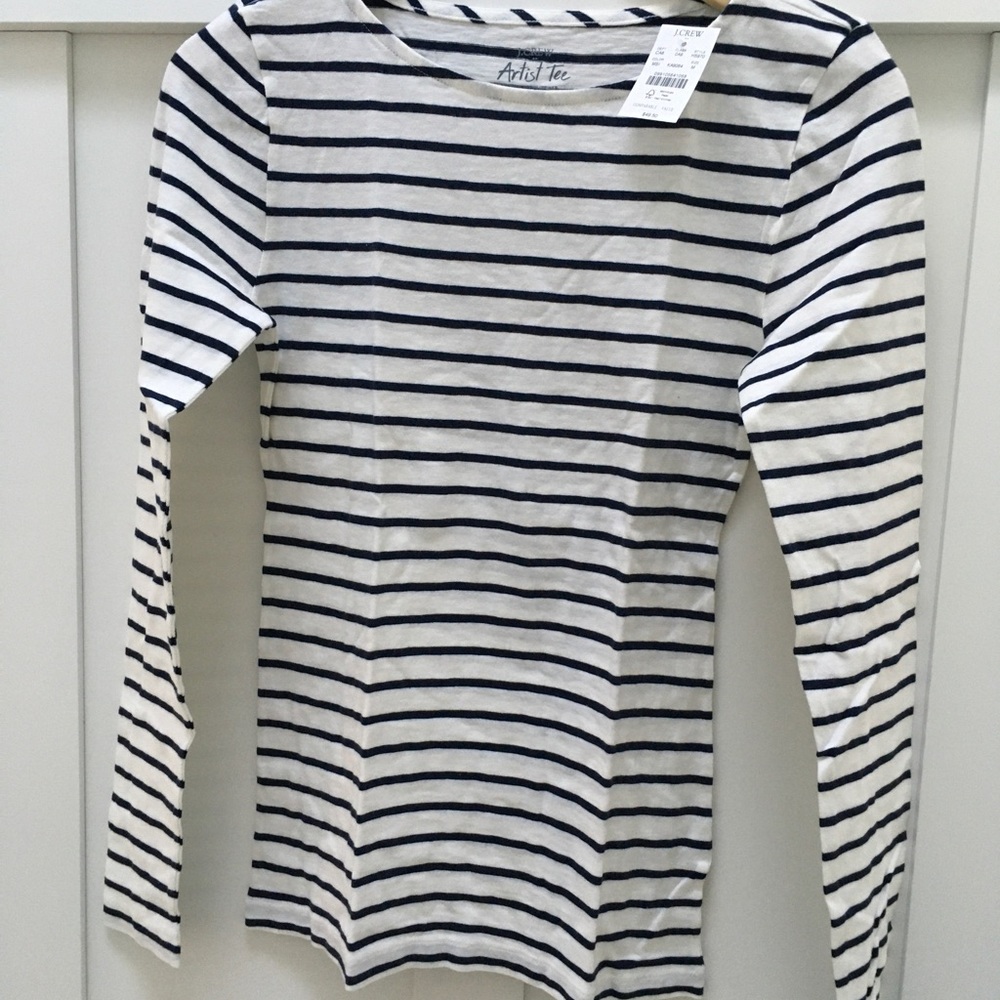 NWT J. Crew Long Sleeve Artist Tee Navy Stripe Women’s Size Medium